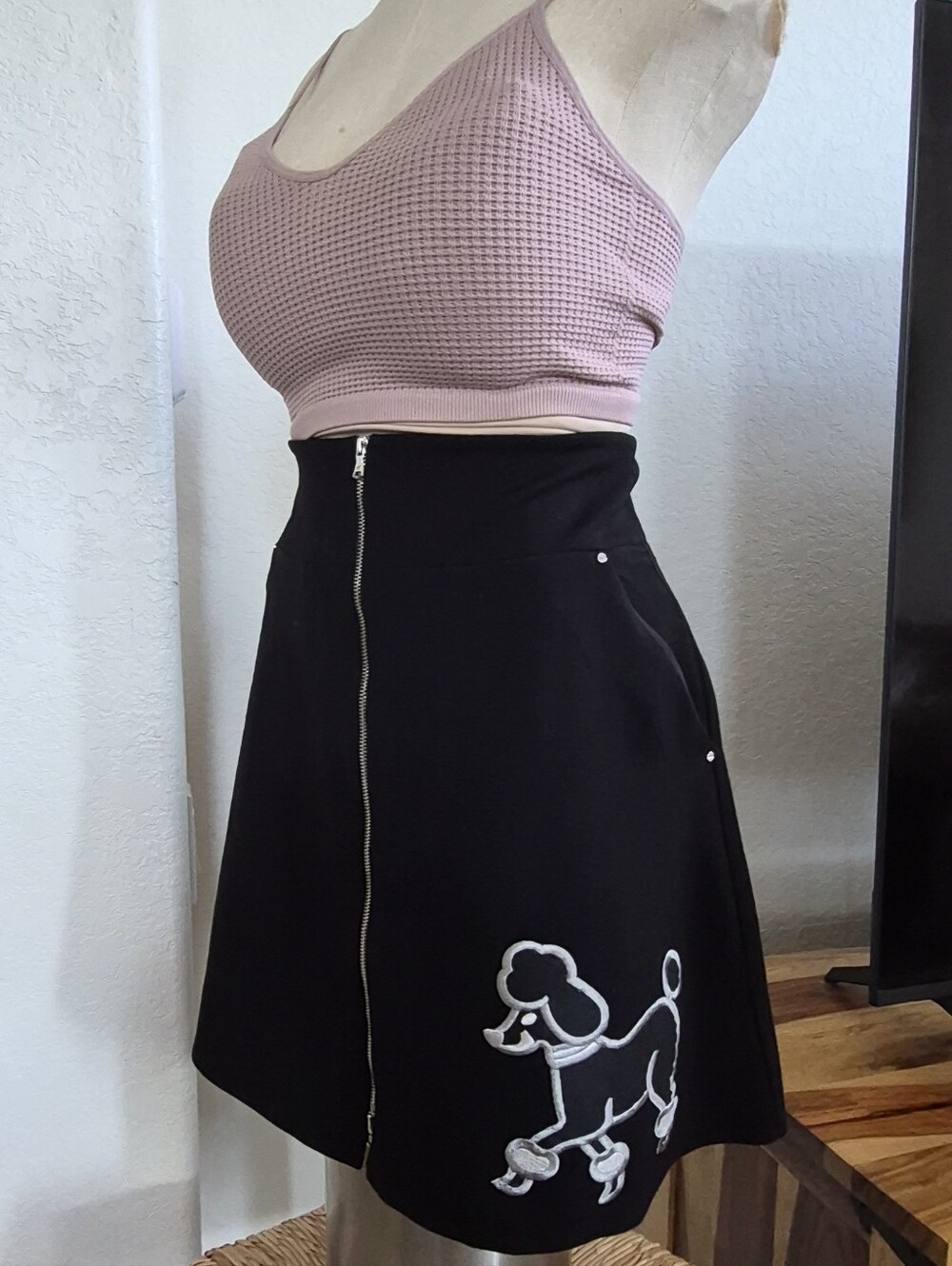 Kenneth Cole N.Y. Embroidery Poodle Design, Front Dual Zipper Skirt With Pockets